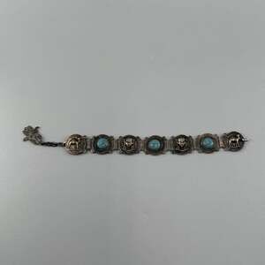 Vintage Art Deco Egyptian Revival Hamsa Hand Bracelet Pharaoh Camel Turquoise